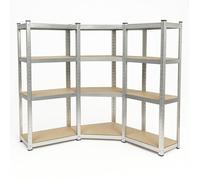 Étagère d'angle charges lourdes EURO VANADIUM triple 4 niveaux profondeur 40 cm - 140 x 140 x 160 cm - Gris/Bois - 1560 kg