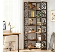 Étagère d'angle de 200 cm, Bibliothèque d'angle à 7 Niveaux Industrielle, Structure Métallique, Étagère de Rangement,Brun et Noir