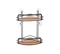 Etagère d'angle de douche 2 niveaux à ventouses HIKO Bambou & Acier Noir MSV