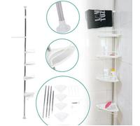 Etagère d'Angle de Douche - Aluminium - 4 Niveaux - Blanc - Support Télescopique - Charge 20 kg