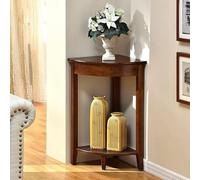 Étagère d'angle en bois à 2 niveaux, unité de rangement autonome pour la maison, petite étagère pour couloir, support de plantes ou table de lampe, marron