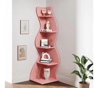 Étagère d'angle en bois - Bibliothèque à 5 niveaux - Étagère d'angle murale moderne - Bibliothèque et support pour plantes - 50x48x177 cm - Rose