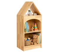 Étagère d'angle en bois pour enfants, 2 niveaux, hauteur 92 cm, couleur marron