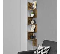 Étagère d'angle en Forme Zigzag Meuble de Rangement Murale Capacité de Charge Jusqu'à 15 kg 123 x 19,5 x 19,5 cm MDF Mat Laqué Noix