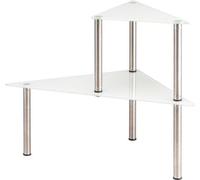 Etagère d'angle en verre, étagère de cuisine avec plateaux en verre et pieds en inox (blanc)