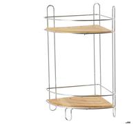 Etagere D'angle Fil Metal/bambou 2 Niveaux - Chrome/bambou - TENDANCE