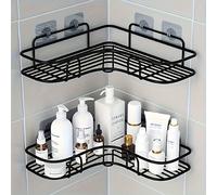 Étagère d'angle gain de place pour salle de bain - Facile à installer, sans perçage requis - Organisateur mural en métal durable, convient pour le shampooing et les cosmétiques - Étagère d'angle en mé