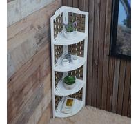 Etagère D'angle Hwc-K85 Pliable 4 Étagères, Bois De Paulownia 110cm Blanc, Tressage Blanc Blanc