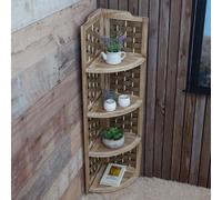 Mendler – Étagère d'angle HWC-K85 – Pliable 4 étagères, bois de paulownia 110 cm, tressage brun