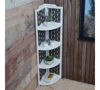 Etagère D'angle Hwc-K85 Pliable 4 Étagères, Bois De Paulownia 110cm Blanc, Tressage Anthracite Blanc