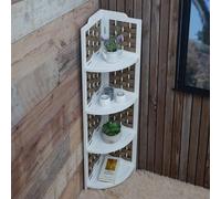Etagère D'angle Hwc-K85 Pliable 4 Étagères, Bois De Paulownia 110cm Blanc, Tressage Blanc Blanc