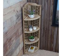 Etagère D'angle Hwc-K85 Pliable 4 Étagères, Bois De Paulownia 110cm Brun, Tressage Brun Marron