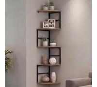 Étagère d'angle HWC-O99, étagère suspendue, étagère murale, étagère d'angle, 5 niveaux, métal industriel, mélamine MVG 128x30x30cm marron
