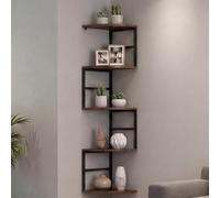 Étagère d'angle HWC-O99, étagère suspendue, étagère murale, étagère d'angle, 5 niveaux, métal industriel, mélamine MVG 128x30x30cm brun foncé