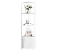 Étagère d'angle - LUNSY - 5 niveaux - Autoportante - Hauteur 145 cm - Structure métallique - Étagères en bois - Blanc