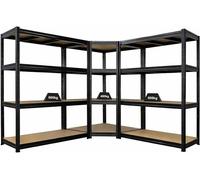 Étagère d'angle Mega Deal Dino, 1 unité, dimensions 180x90x60 cm, et 2 étagères robustes, dimensions 180x160x60 cm, couleur noire, charge par étagère : 400 kg, à poser, en métal, idéale pour le stocka