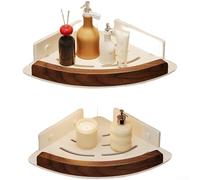 Étagère d'angle murale en bois massif, panier triangulaire en alliage d'aluminium pour salle de bain, douche, cuisine, étagère de rangement étanche sans perçage, noir, 30,5 x 22,5 cm (double couche