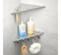Étagère d'angle pour douche en acier inoxydable - 25,4 cm - Finition polie - Avec crochet rond et cinq crochets