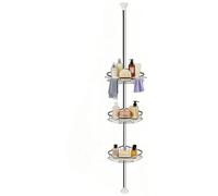 Étagère d'angle pour douche télescopique - Étagère de salle de bain autoportante - 3 niveaux - 4 paniers - Acier inoxydable - Hauteur réglable de 110 à 280 cm