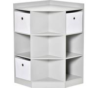 Étagère d'angle pour enfants avec 3 bacs de rangement, pour chambre d'enfant, rangement pour jouets, 3-12 ans, blanc, 57,4 x 57,4 x 94 cm, blanc, bois, 57,40 cm, 94 cm