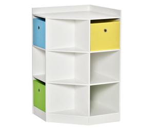 Étagère d'angle pour enfants HOMCOM avec 3 bacs de rangement, chambre d'enfant, blanc