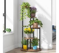 Étagère d'angle pour plantes d'intérieur - Étagère haute à 4 niveaux - Support pour plusieurs pots de fleurs - Panneaux en bois - Marron rustique