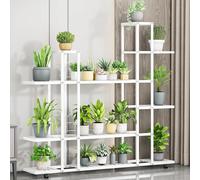 Étagère d'angle pour plantes, intérieur/extérieur - Étagère à fleurs pour pots - Avec roulettes - En fer forgé et métal - Multi-étagères - Pour balcon, salon, jardin - Blanche H9037