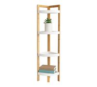 Étagère d'angle Relaxdays en Bambou, 4 étagères, H x L x P : 105,5 x 23 x 23 cm, Gain de Place, Naturel/Blanc