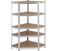 Étagère d'angle Relaxdays pour charges lourdes, galvanisée, capacité de charge 875 kg, 181 x 128 x 92 cm, 5 tablettes, à assembler, étagère d'angle en acier, argent