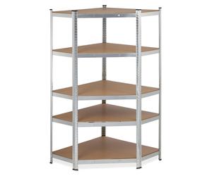 Étagère d'angle Relaxdays pour charges lourdes, galvanisée, capacité de charge 875 kg, 181 x 128 x 92 cm, 5 tablettes, à assembler, étagère d'angle en acier, argent