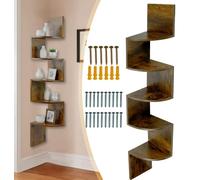 Étagère d'angle suspendue - Étagère d'angle avec 5 niveaux - Fixation murale - Bois - Polyvalente - Résistante aux taches - Pour livres, plantes et décoration