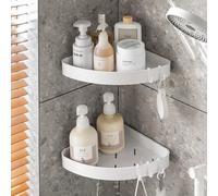 Étagère d'angle Tablette de douche Suspendue Blanc Lot de 2 4 crochets Salle de bains Cuisine