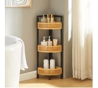 [en.casa] Étagère d'angle avec 3 Tablettes avec Bordure de Protection Meuble de Rangement pour Salle de Bain Cuisine MDF Bambou Plastique 80 x 32 x 23 cm Noir Naturel Aspect Rotin