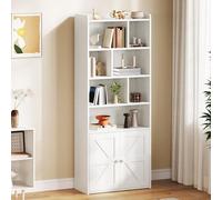 Étagère de 4 niveaux avec portes et compartiments fermés, bibliothèque autoportante avec étagères ouvertes, idéale pour la maison, le bureau, le salon et la chambre, de couleur blanche, dimensions : 6