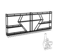 Étagère de Bar Murale en métal avec Porte-Verres Suspendu, étagères de Bar flottantes, étagère à spiritueux, casier à vin Mural avec Bande Lumineuse LED, casiers à vin pour Cuisine, Salon, n