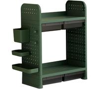 Étagère de bureau à 2/3 niveaux, étagère de rangement multifonction avec tiroir et porte-stylo, étagère d'exposition peu encombrante pour la maison, le bureau, la décoration et les fournitures (vert