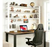 Étagère De Bureau À 2, 3 Ou 4 Niveaux, Bibliothèque De Bureau Autoportante, Étagère Métallique Avec Panneau Perforé - Rangement Pour Dessus De Bureau(White+White,21 * 9 * 49in)