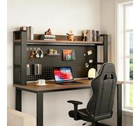 Étagère De Bureau À 2, 3 Ou 4 Niveaux, Bibliothèque De Bureau Autoportante, Étagère Métallique Avec Panneau Perforé - Rangement Pour Dessus De Bureau(Black+Black Walnut,53 * 9 * 25in)