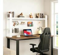 Étagère De Bureau À 2, 3 Ou 4 Niveaux, Bibliothèque De Bureau Autoportante, Étagère Métallique Avec Panneau Perforé - Rangement Pour Dessus De Bureau(White+White,45 * 9 * 25in)
