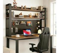 Étagère De Bureau À 2, 3 Ou 4 Niveaux, Bibliothèque De Bureau Autoportante, Étagère Métallique Avec Panneau Perforé - Rangement Pour Dessus De Bureau(Black+Black Walnut,45 * 9 * 37in)