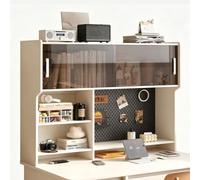 Étagère de Bureau en Bois avec Panneau Perforé et Placard Coulissant | Organisateur de Bureau Compacte avec Rangement Fermé et Panneau Perforé pour Accessoires(White,130x30cm/51.1x11.8'')