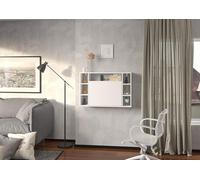 Bim Furniture - Bureau mural pliant Muse - 7 étagères bois - Blanc mat L94xP20/62xH62 cm
