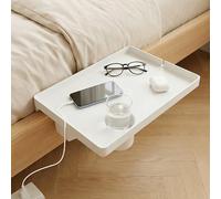 Étagère de Chevet latérale pour lit superposé et lit supérieur, Table de Chevet Flottante avec Guide de câble, Table de Chevet à Clipser, dortoir d'étudiant Essentials (Blanc + Porte-gobelet)