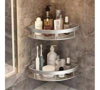 Étagère de coin murale de salle de bain à plusieurs couches sans perçage, étagère de rangement de coin adhésive pour salle de bain/cuisine/balcon ensemble deux pièces,1 pièce - Version argentée amélio