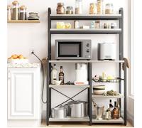 Étagère de cuisine 6 niveaux 180 cm - Prise électrique intégrée, tiroir grillagé - Support micro-ondes, buffet, bar à café - Gris