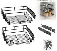 Étagère de cuisine - Étagère de placard extensible - Lot de 2 - 50 cm - Fer - Noir
