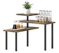 HOMCOM Étagère de Cuisine rotative à 3 Niveaux, étagère d'angle Moderne, Cadre en métal, étagère de Rangement pour Cuisine, Brun Rustique
