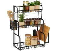 Etagère De Cuisine Plaque De Travail, 3 Niveaux, Support Planchettes Et Couvert, Pour Épices, En Métal, Noir - Relaxdays