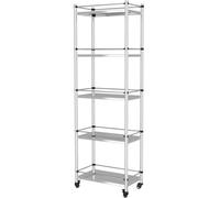 Étagère de cuisine robuste en acier inoxydable, organiseur à 5 couches avec roues pour casseroles et fournitures de cuisine, table de travail en métal durable (40 x 22 x 85 cm)