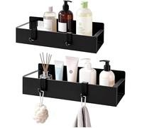 Étagère de Douche 2 Pièces Sans Perçage Noire Antirouille, Rangement Salle de Bain avec 4 Crochets, F SET ACCESSOIRES SALLE DE BAIN